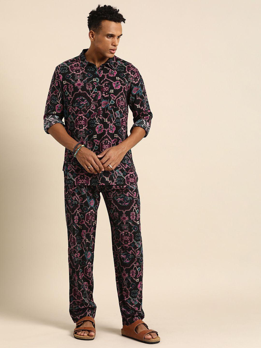 sangria men printed regular kurta with trousers