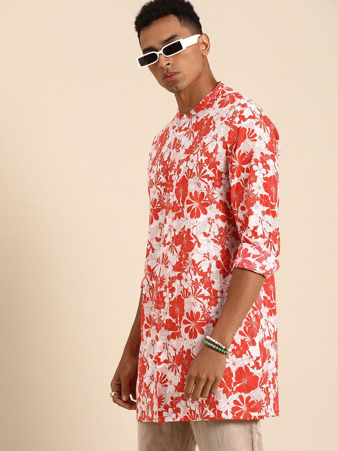 sangria men red relaxed floral opaque printed casual shirt