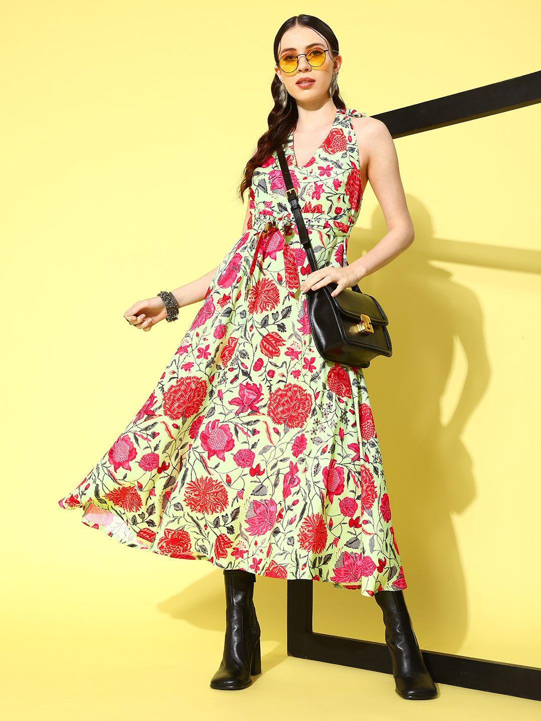 sangria mint green floral printed  ethnic dress