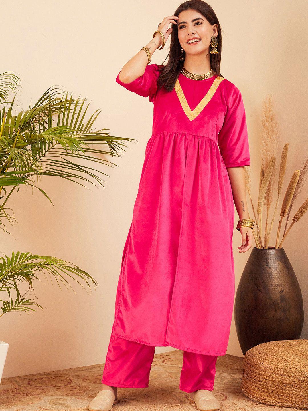 sangria multiple slits velvet a-line kurta with palazzo