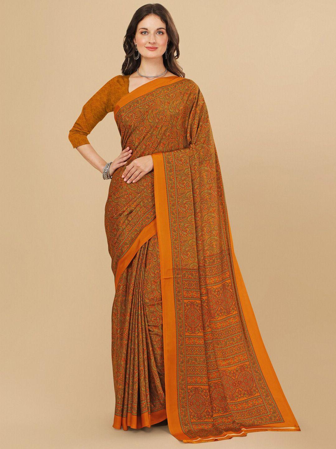 sangria mustard paisley printed pure crepe saree