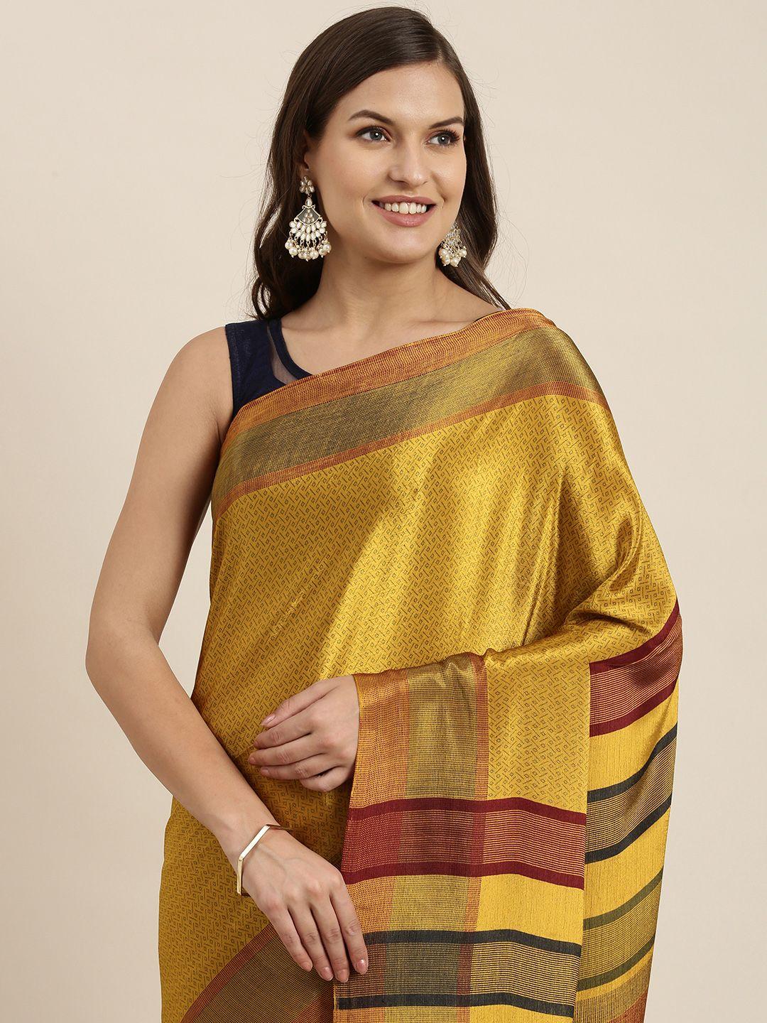 sangria mustard yellow & maroon pure crepe saree