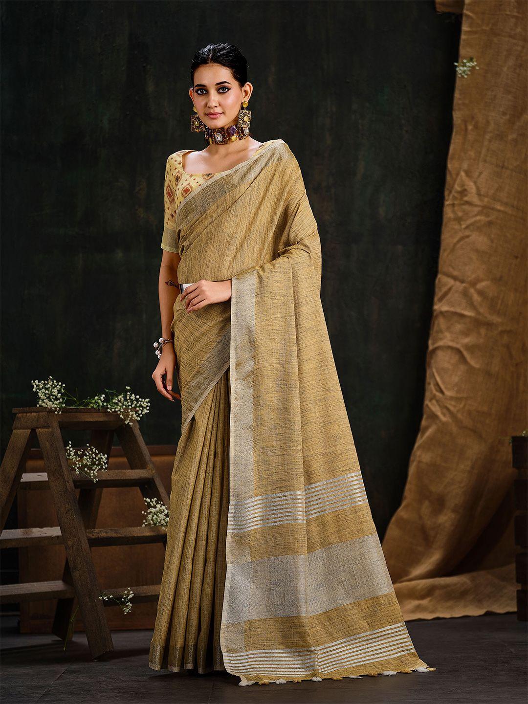 sangria mustard yellow linen blend saree