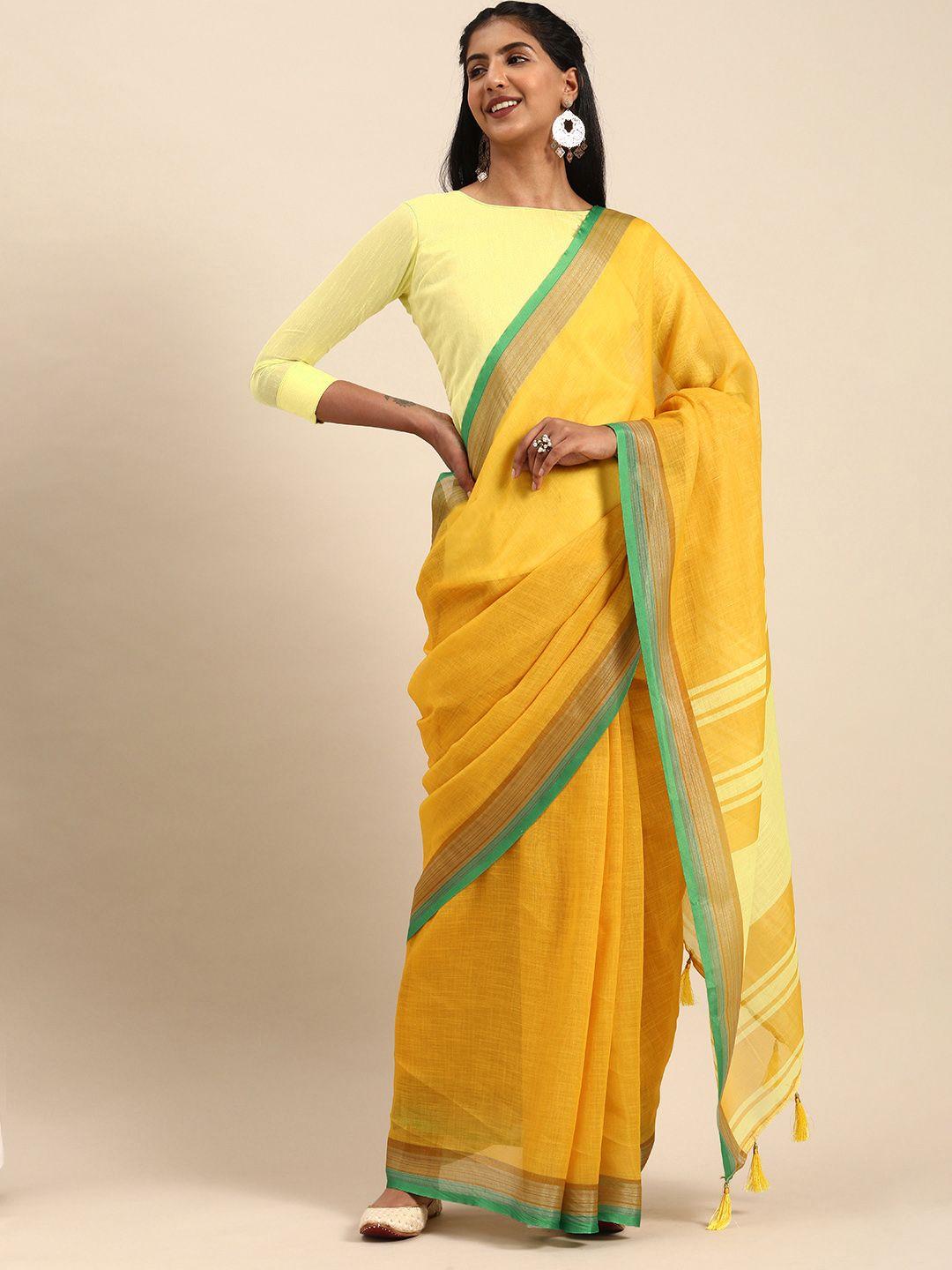 sangria mustard yellow solid pure linen saree