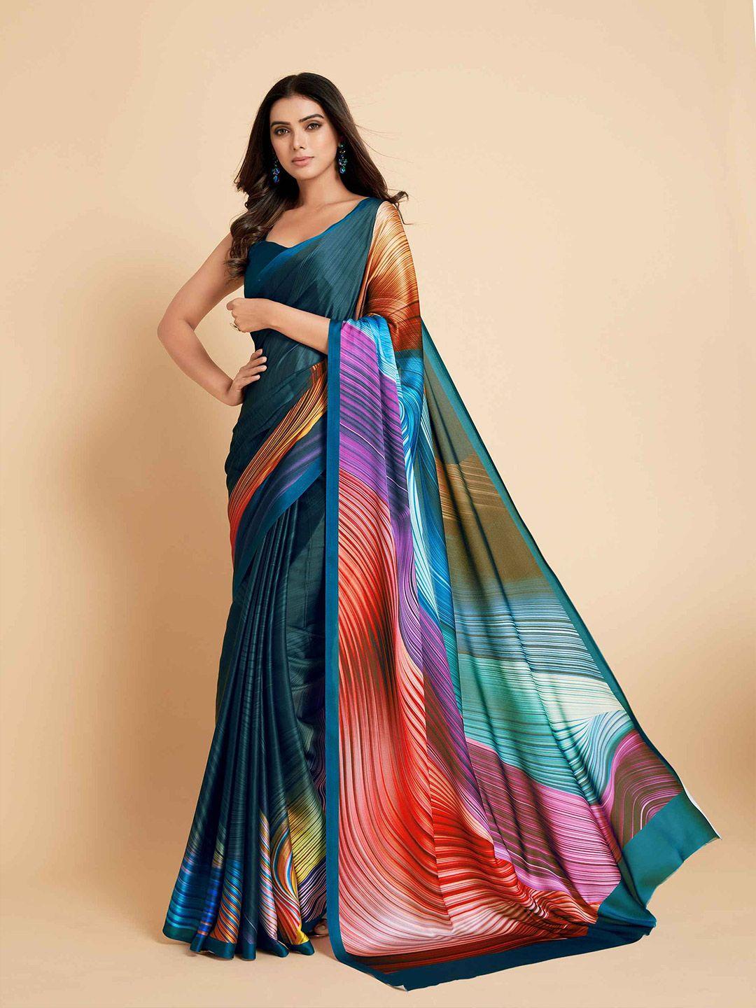 sangria navy blue & violet satin ready to wear saree