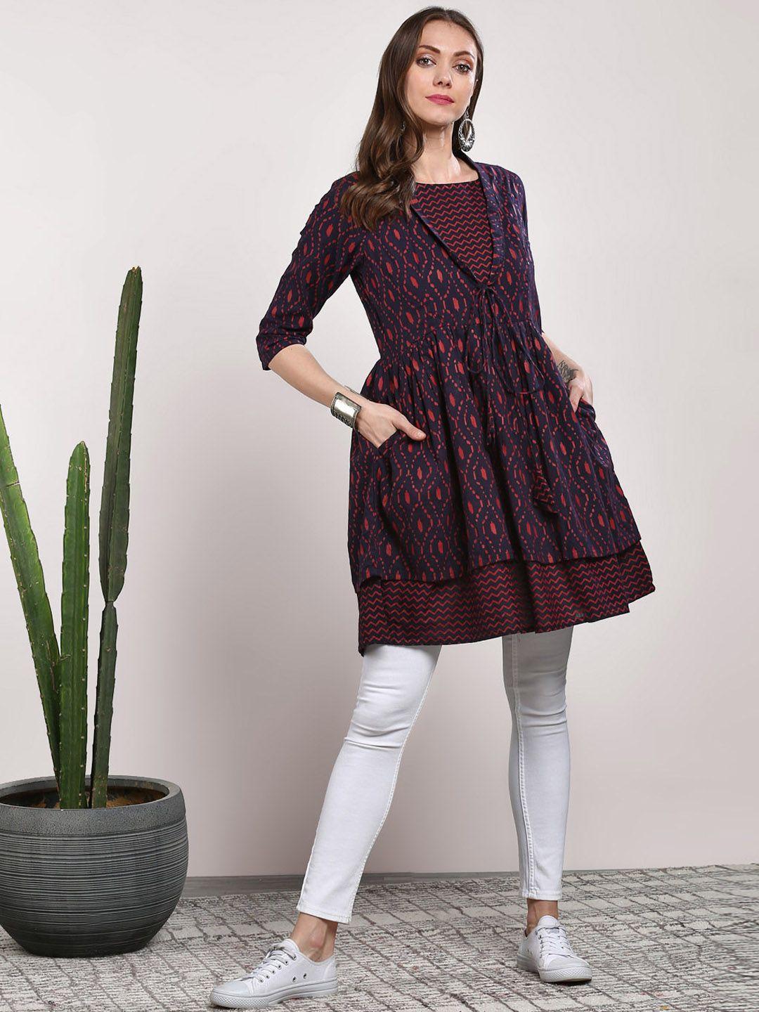 sangria navy blue printed tunic