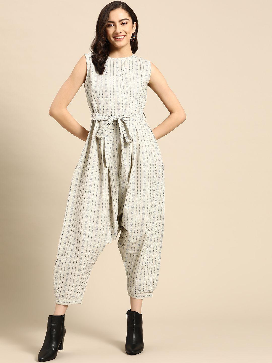 sangria off white & grey striped basic jumpsuit