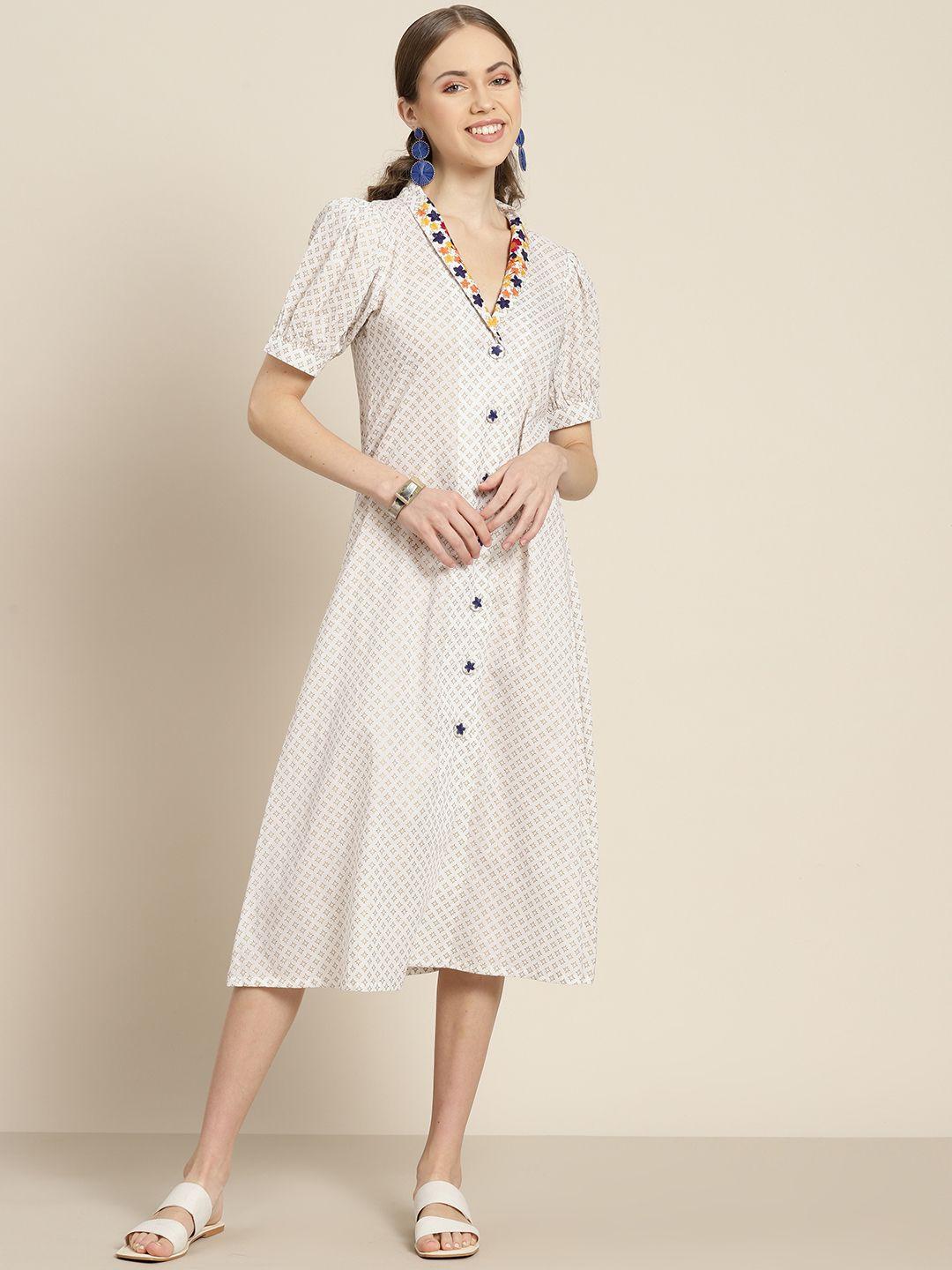 sangria off white ethnic motifs a-line midi dress