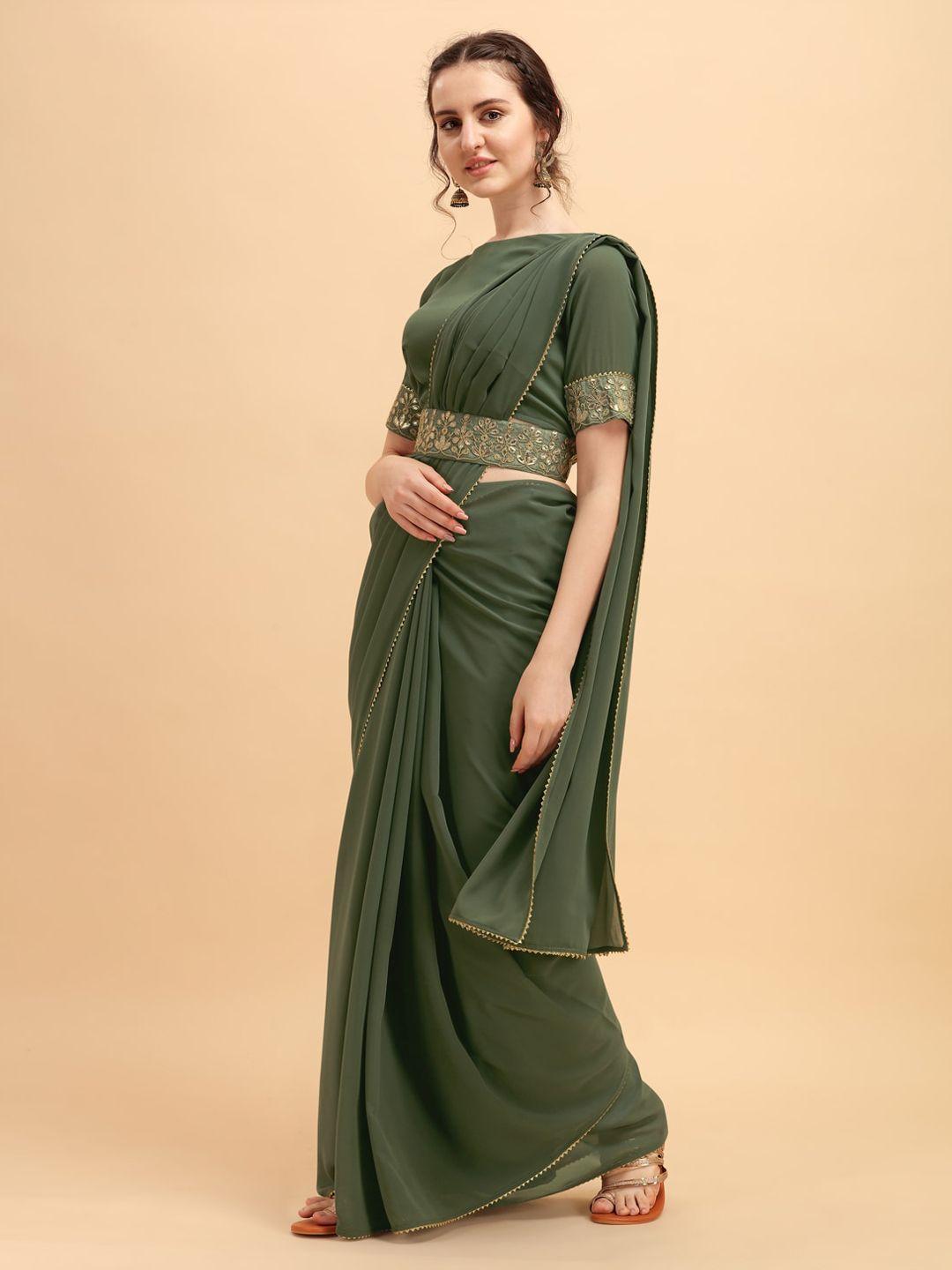 sangria olive & golden embellished gotta patti saree