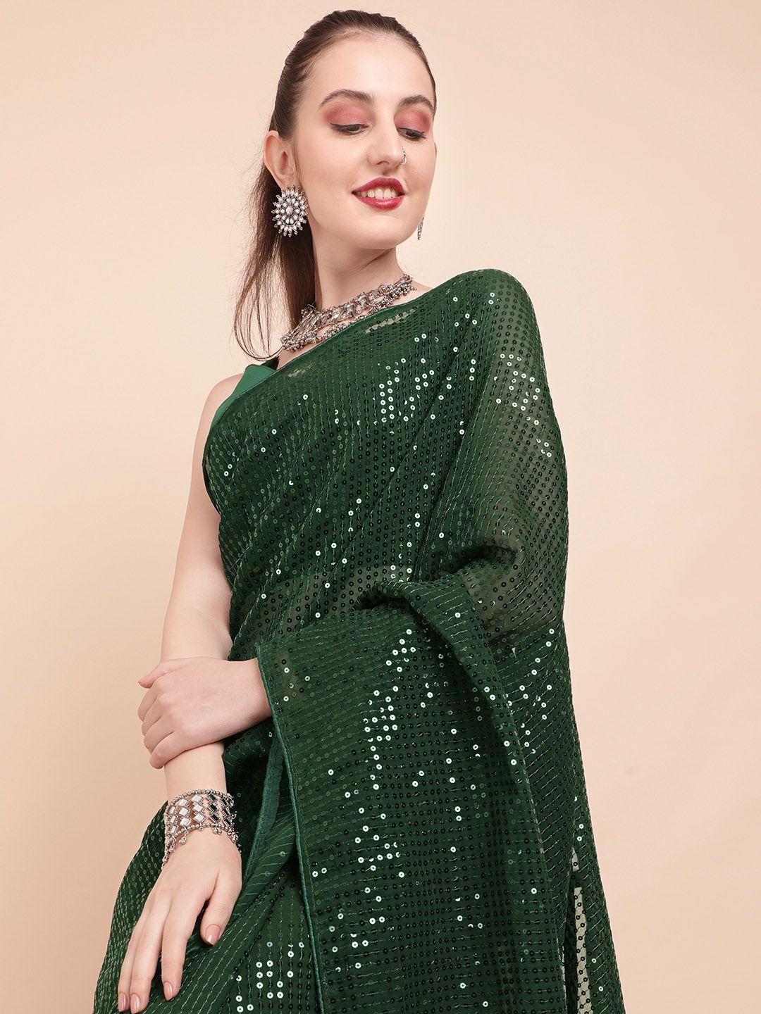 sangria olive green embellished sequinned pure georgette saree