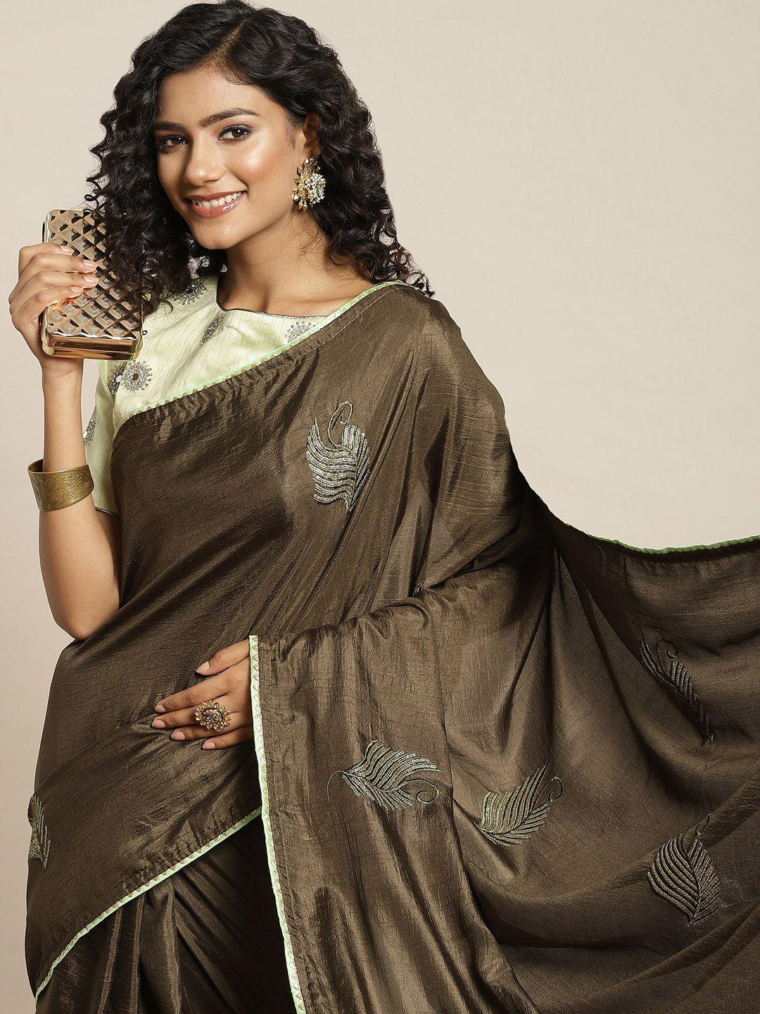 sangria olive green ethnic motifs sequinned saree