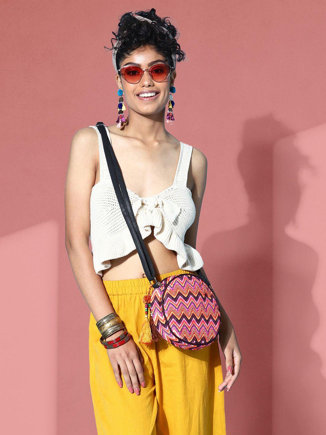 sangria orange & pink geometric printed sling bag