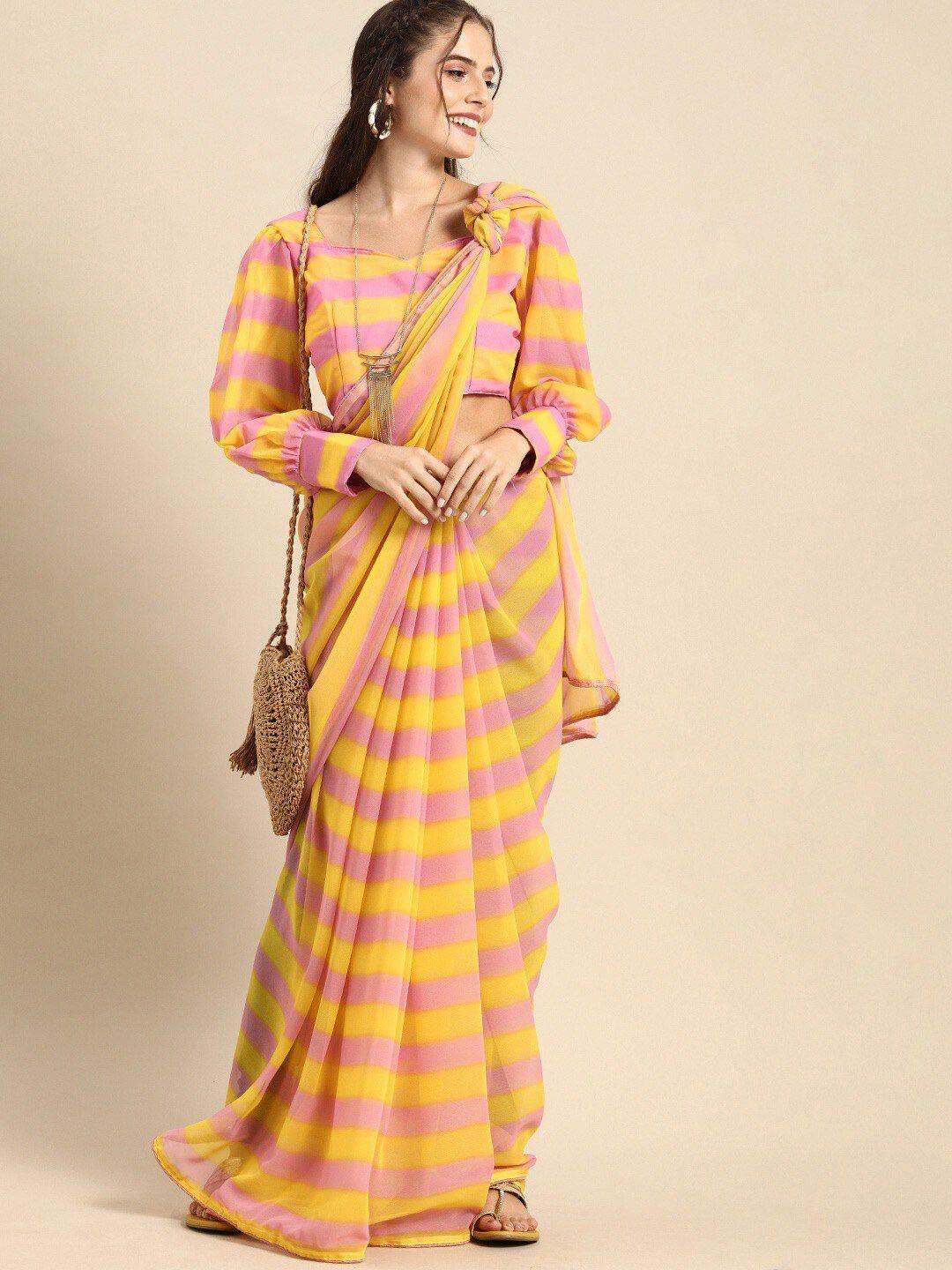 sangria orange & pink striped pure georgette saree