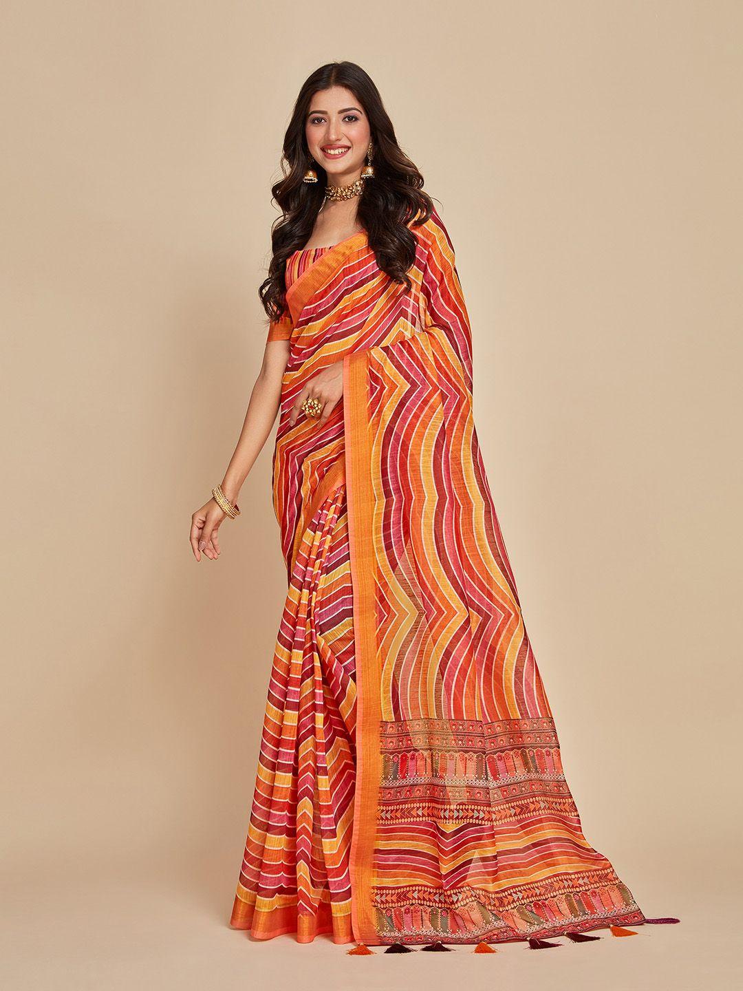 sangria orange striped cotton blend saree