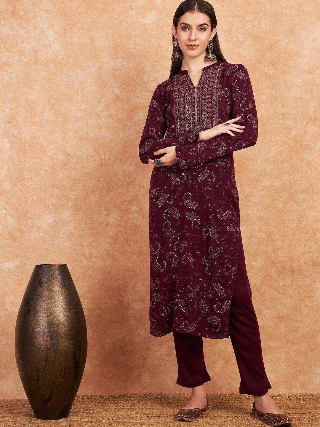 sangria paisely printed straight kurta with trouser