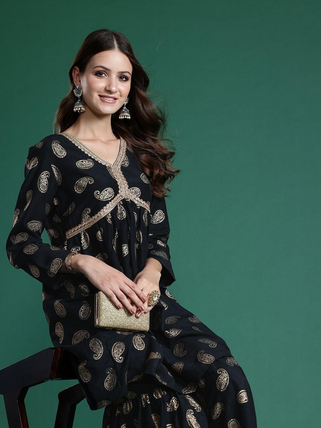 sangria paisley printed empire kurta with sharara