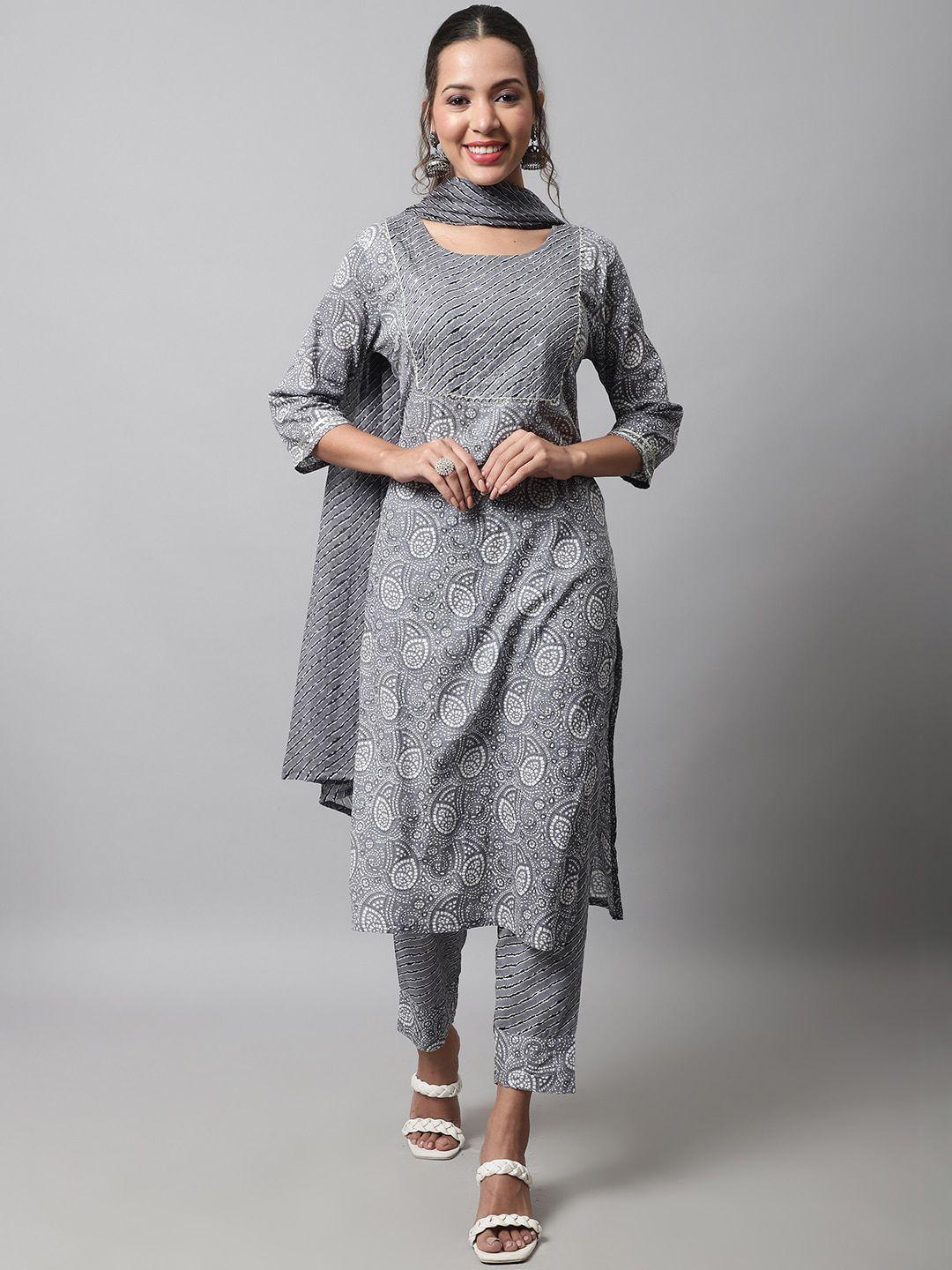 sangria paisley printed layered gotta patti pure cotton kurti with trousers & with dupatta