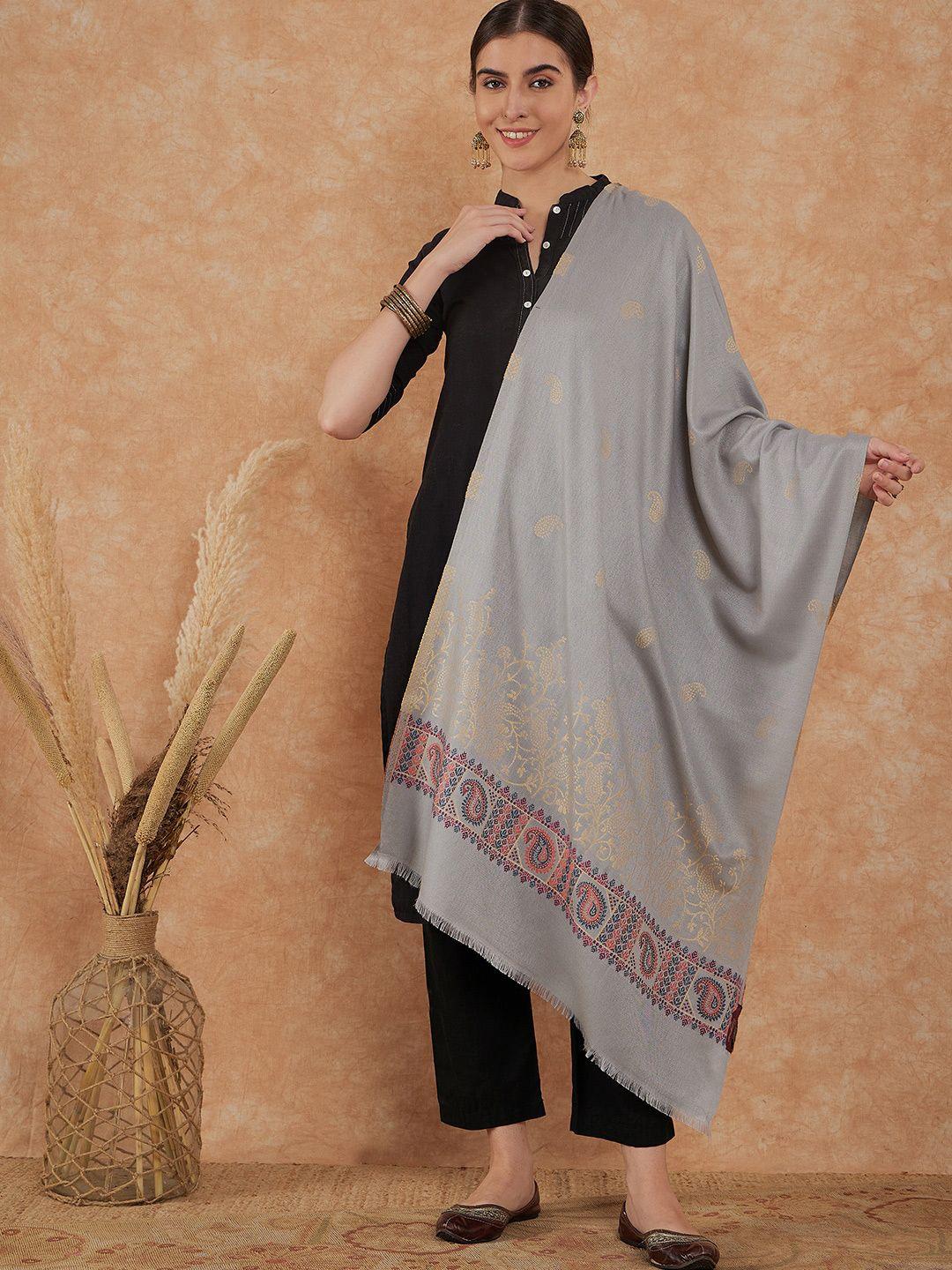 sangria paisley woven design woollen shawl