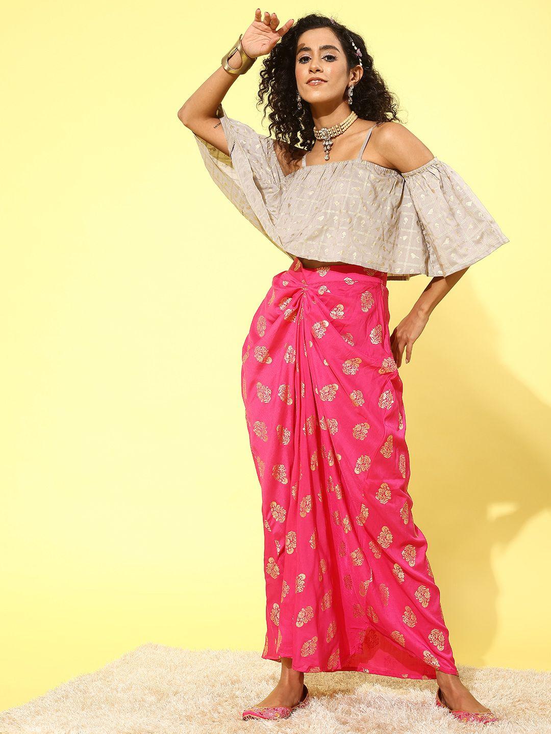 sangria perky pink foil printed rass romance sleeve saga co-ords