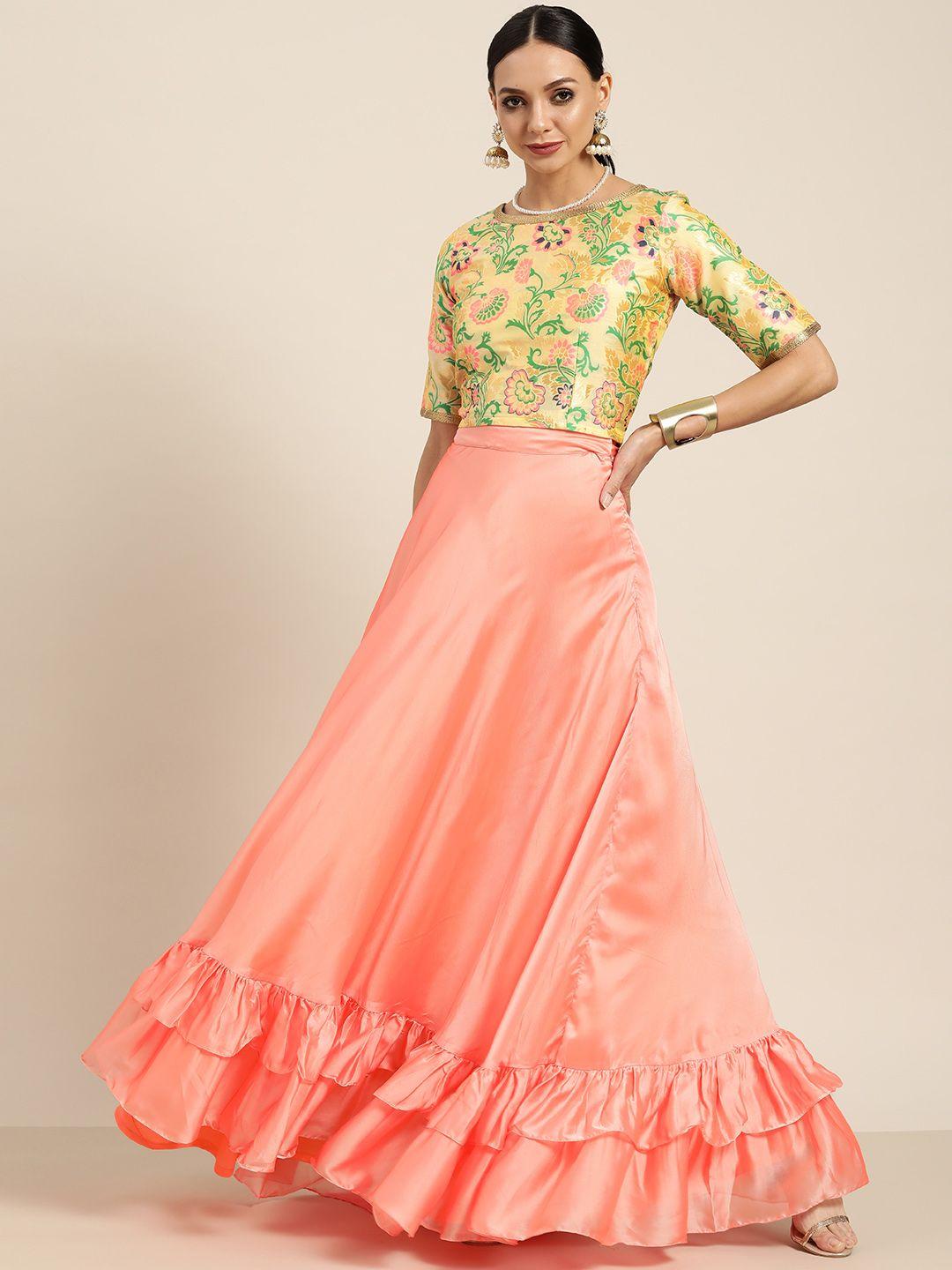 sangria pink & yellow printed ready to wear lehenga & choli