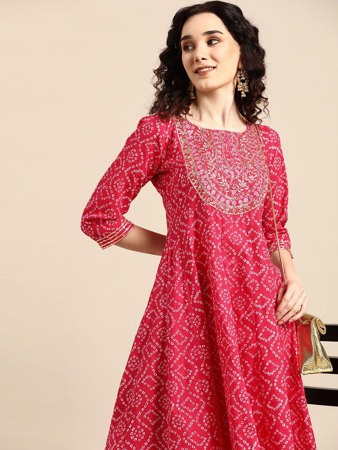 sangria pink bandhani printed ethnic maxi dress