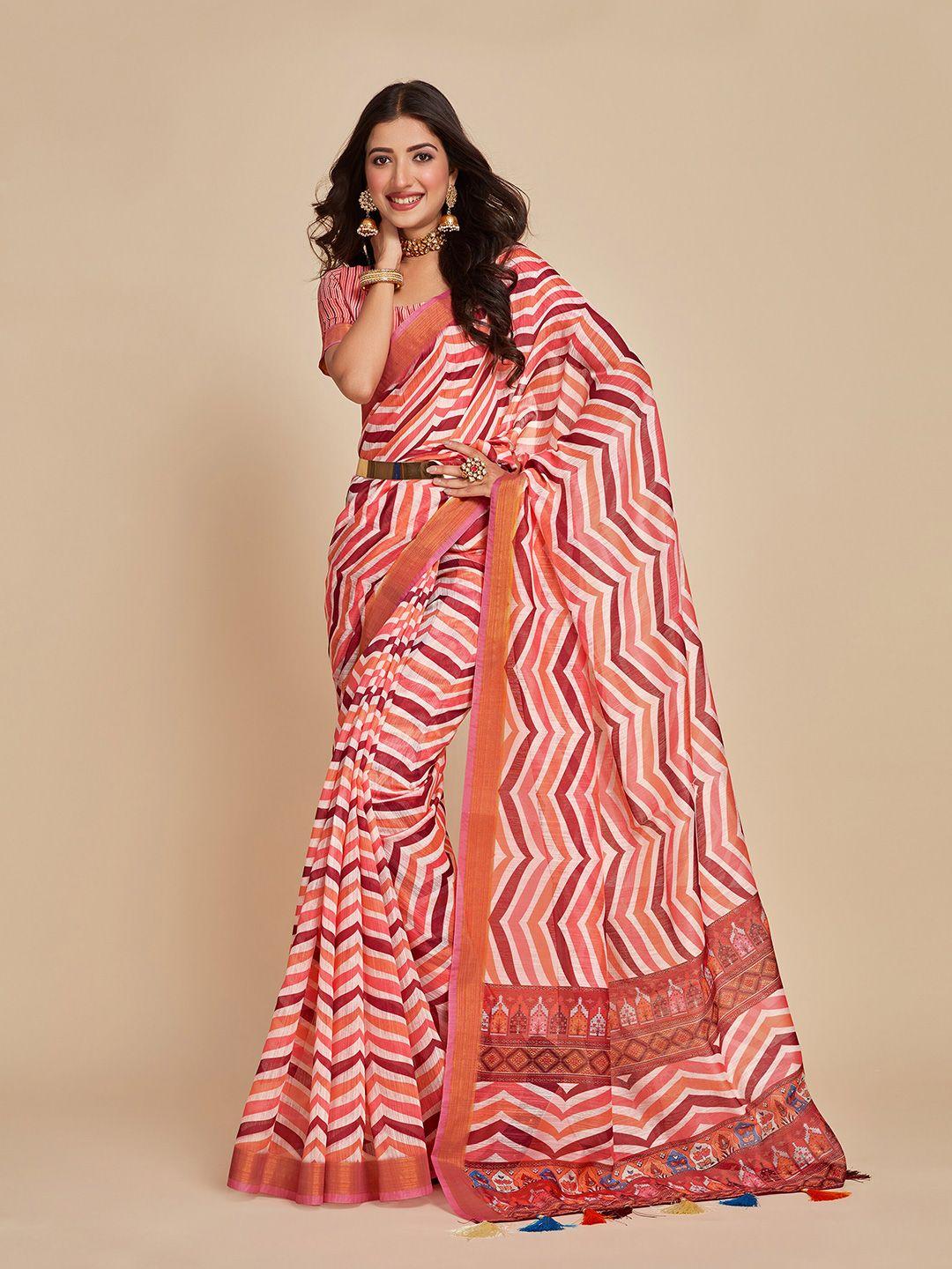 sangria pink chevron printed chanderi saree