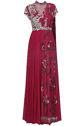 sangria pink draped anarkali with belt