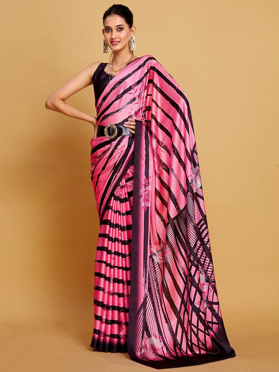 sangria pink striped satin saree