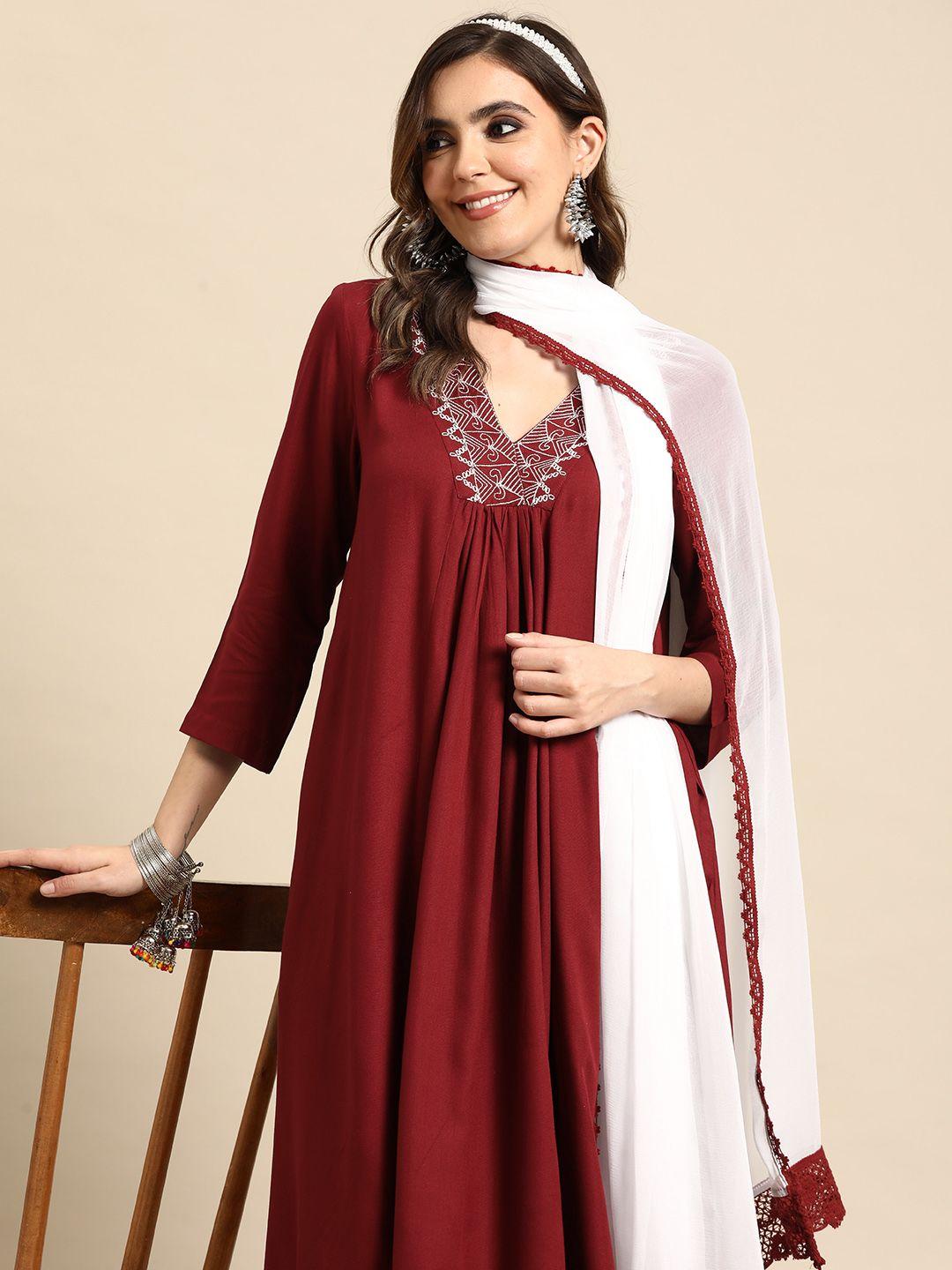 sangria pleated thread work kurta with palazzos & dupatta