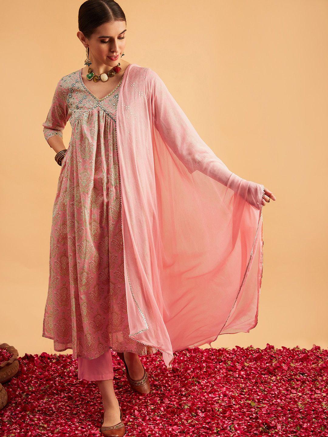 sangria printed & embridered kurta with trouser & dupatta