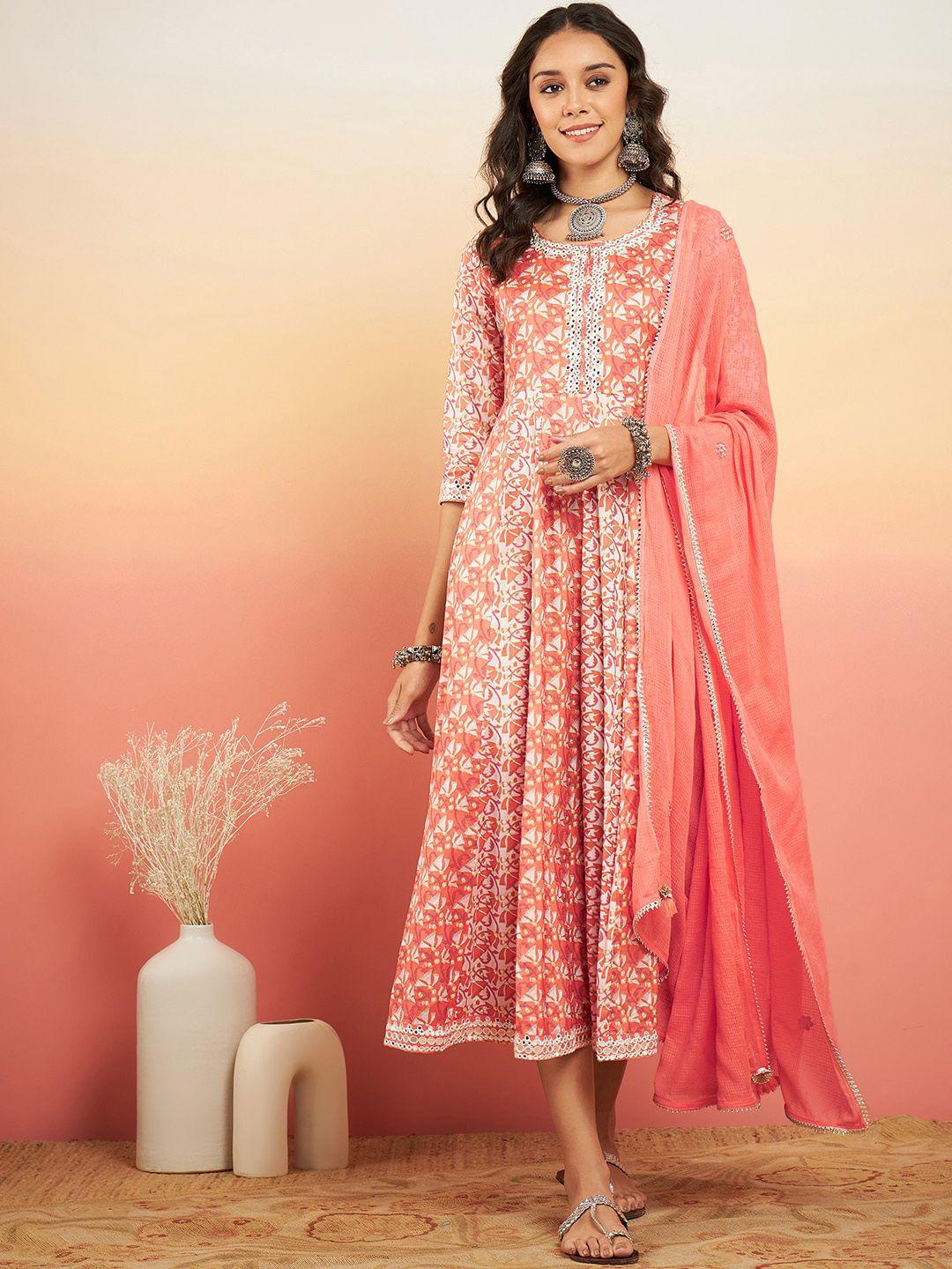 sangria printed & embroidered anarkali kurta with dupatta