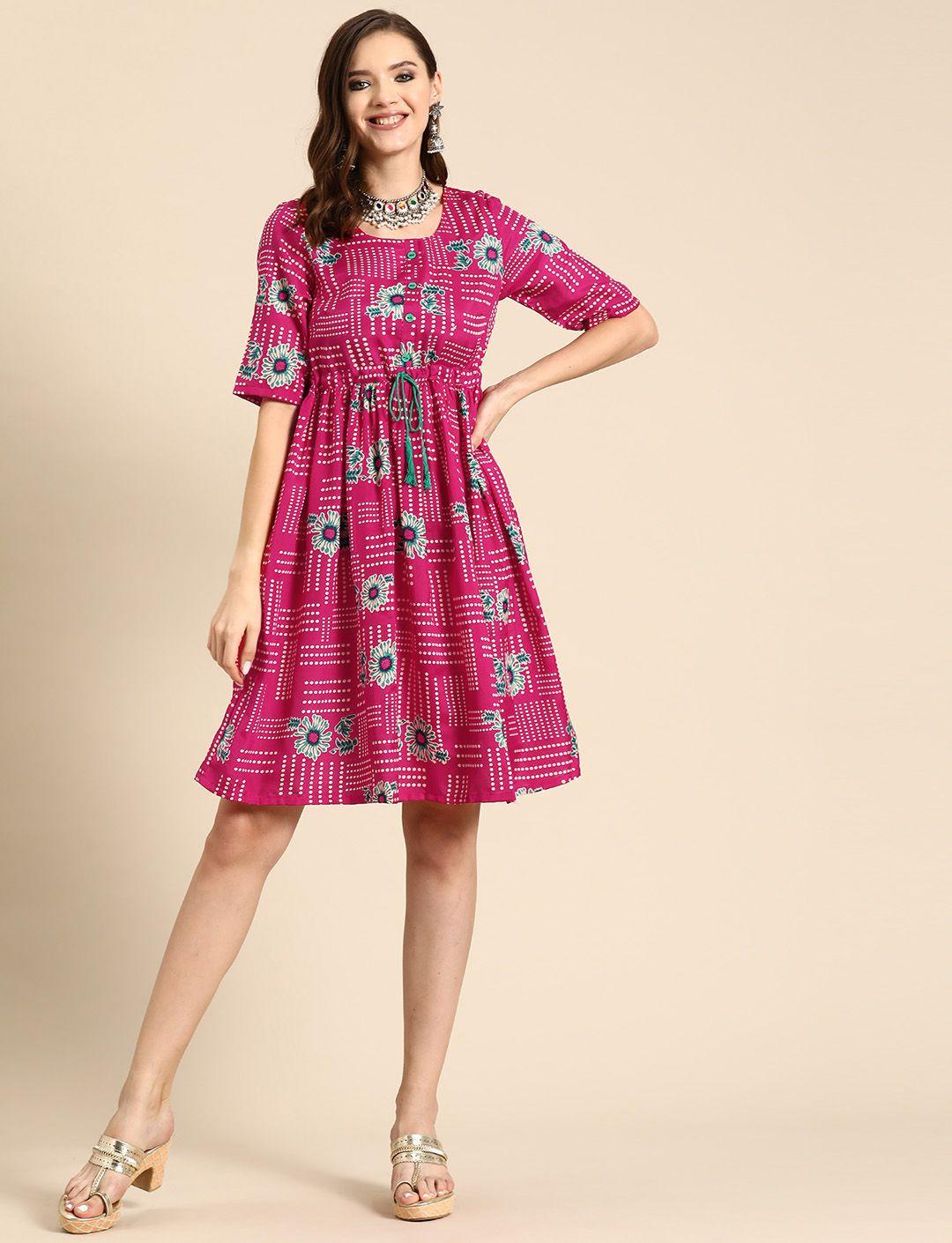 sangria printed a-line ethnic dress