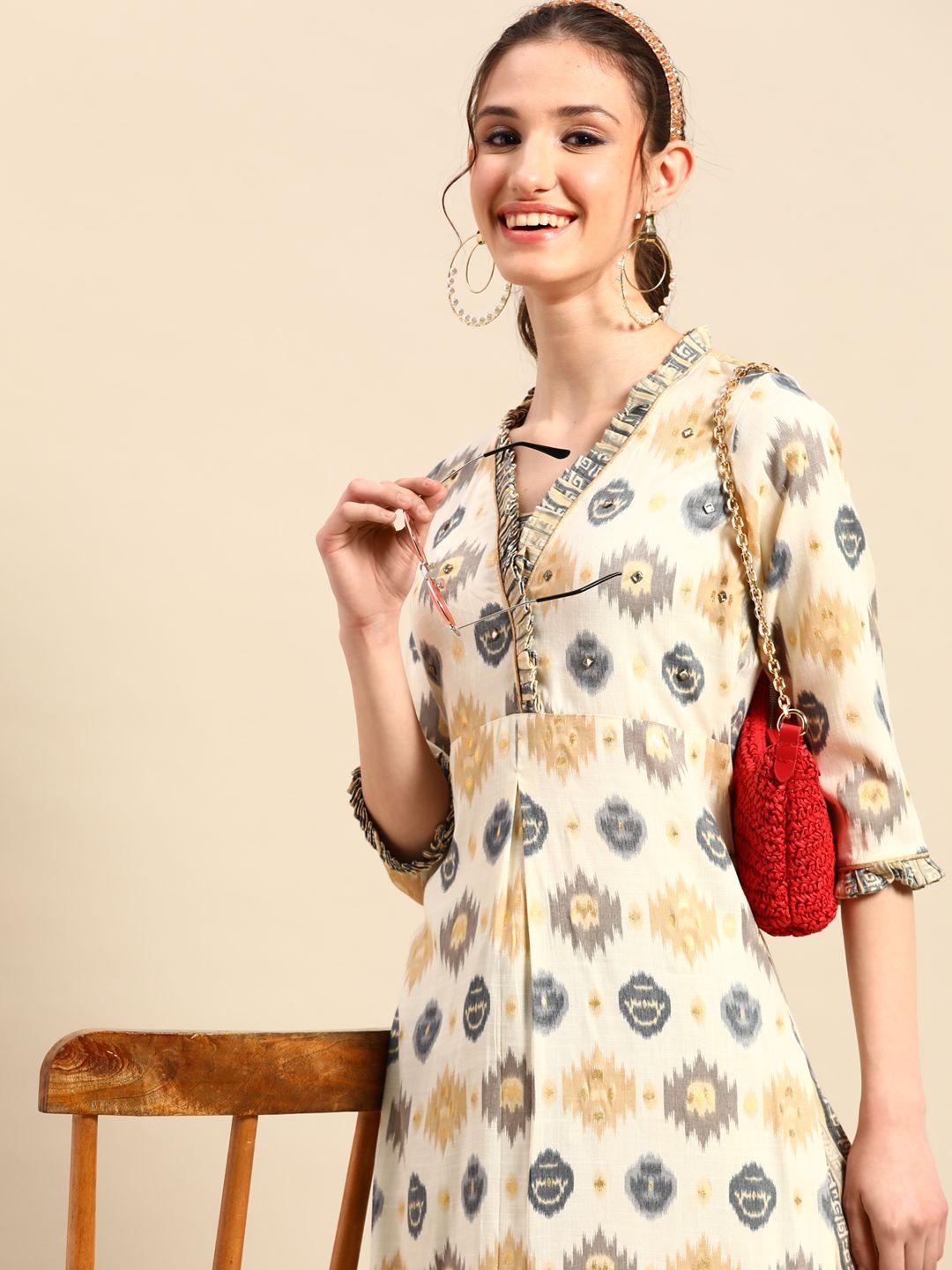 sangria printed beads & stones kurta with palazzos