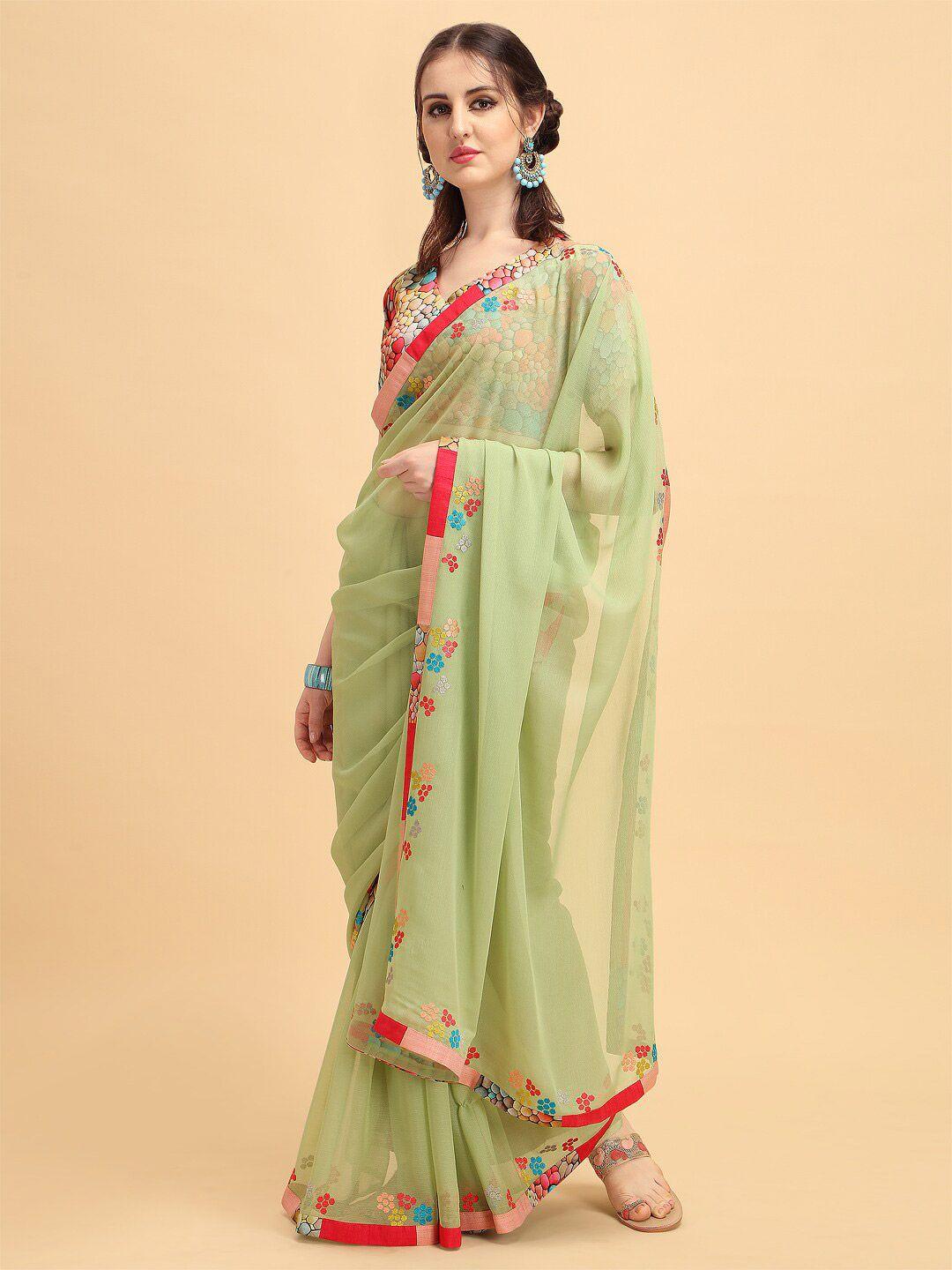 sangria printed border detail pure georgette saree with blouse piece