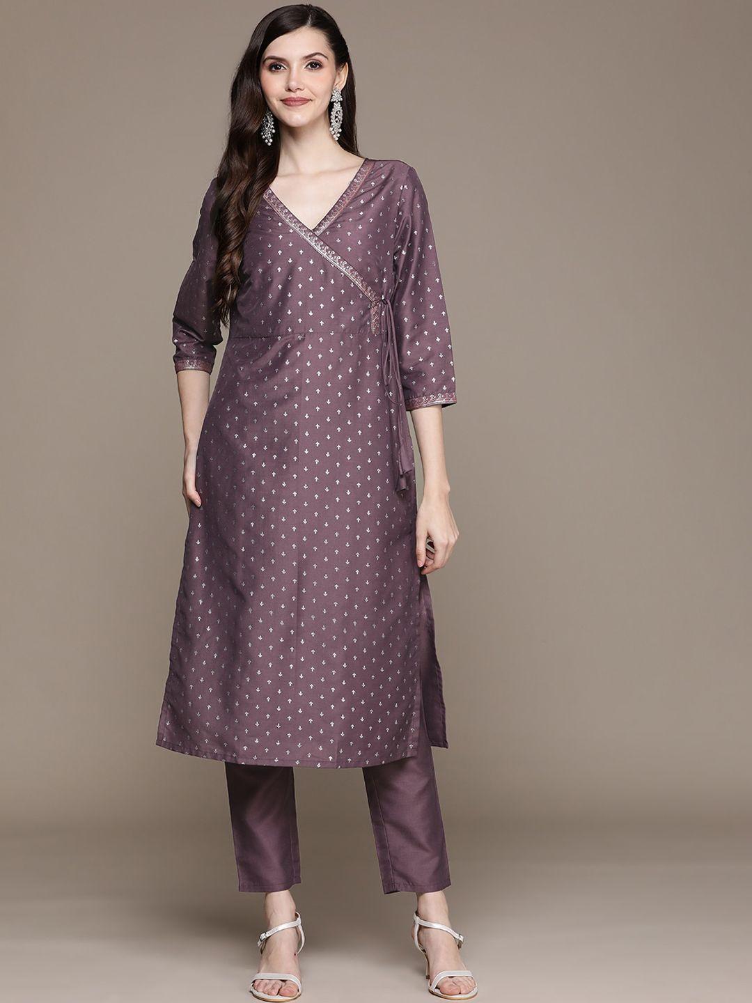 sangria printed chinon straight kurta & palazzo