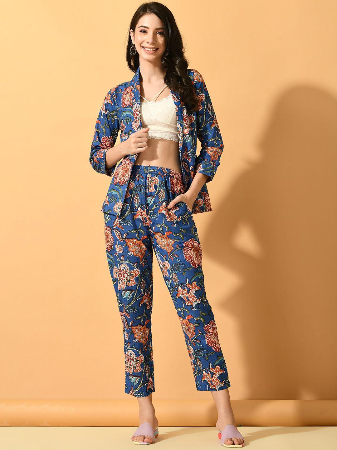 sangria printed coat with trousers co-ords