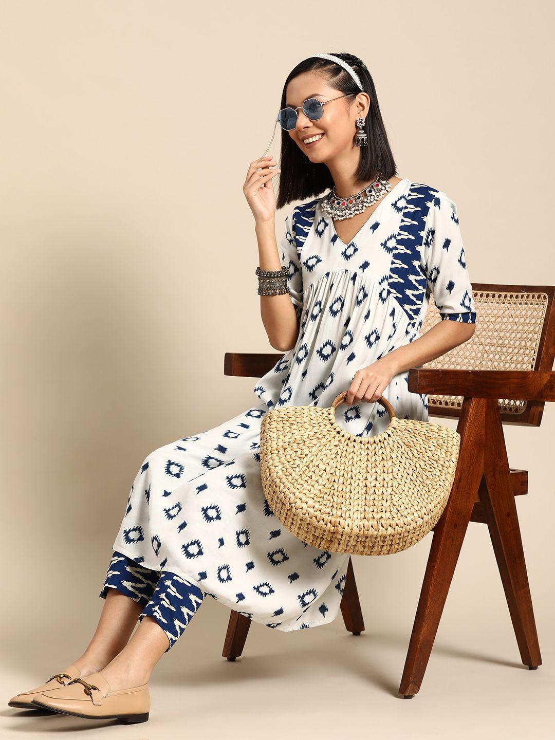 sangria printed empire kurta with trousers