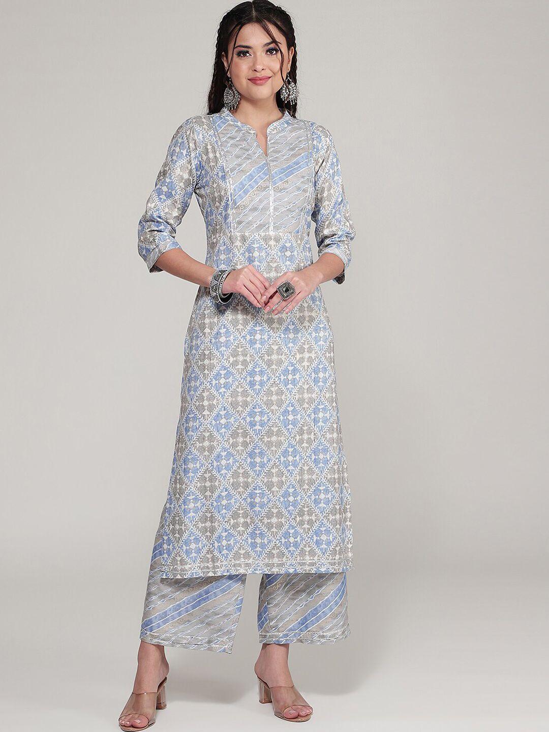 sangria printed gotta patti straight kurta with palazzo set