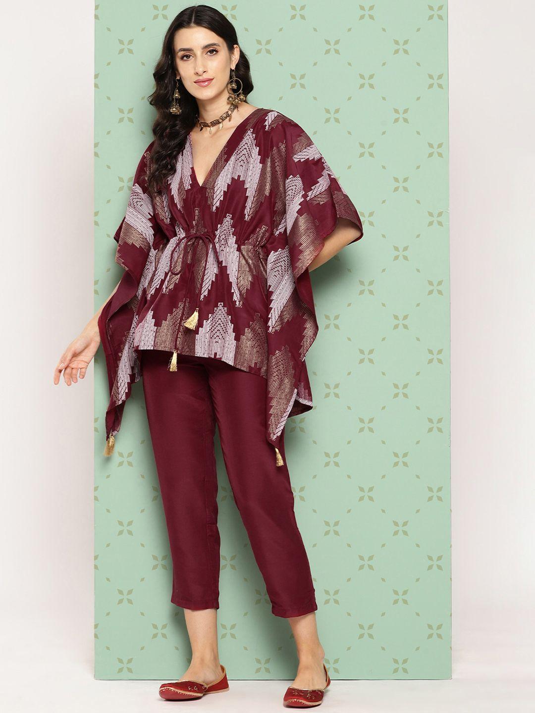 sangria printed kaftan kurti with trousers