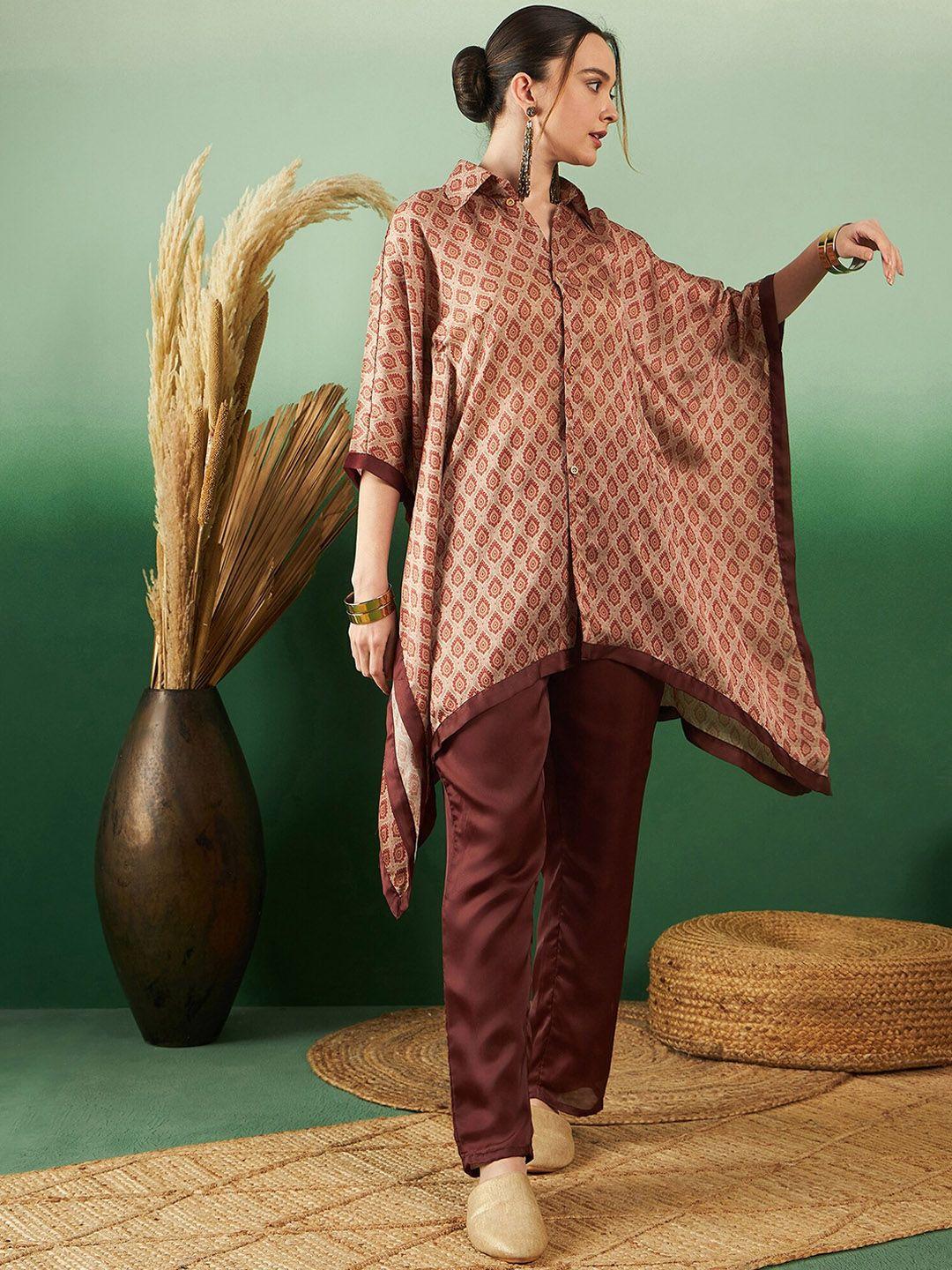 sangria printed kaftan sleeves shirt with trousers co-ords