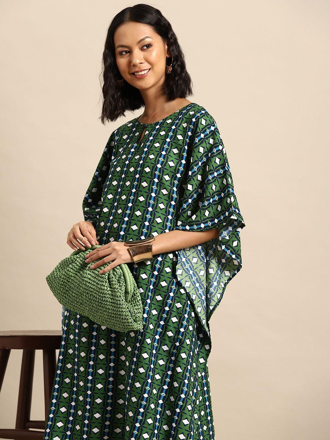 sangria printed keyhole neck kaftan kurta