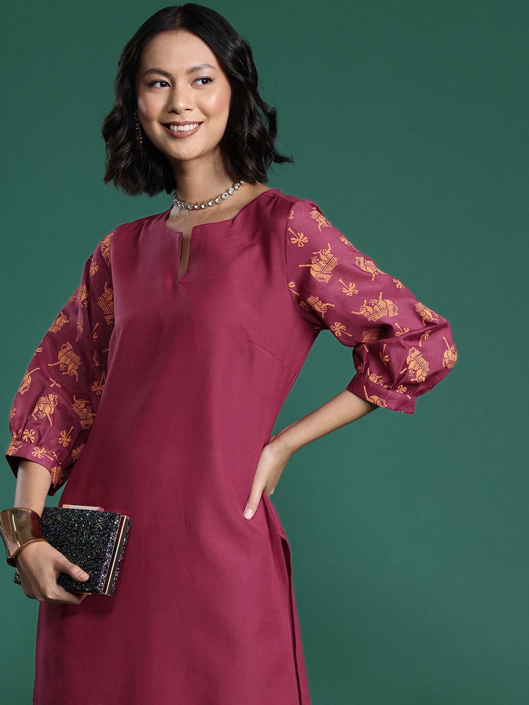 sangria printed puff sleeves kurta