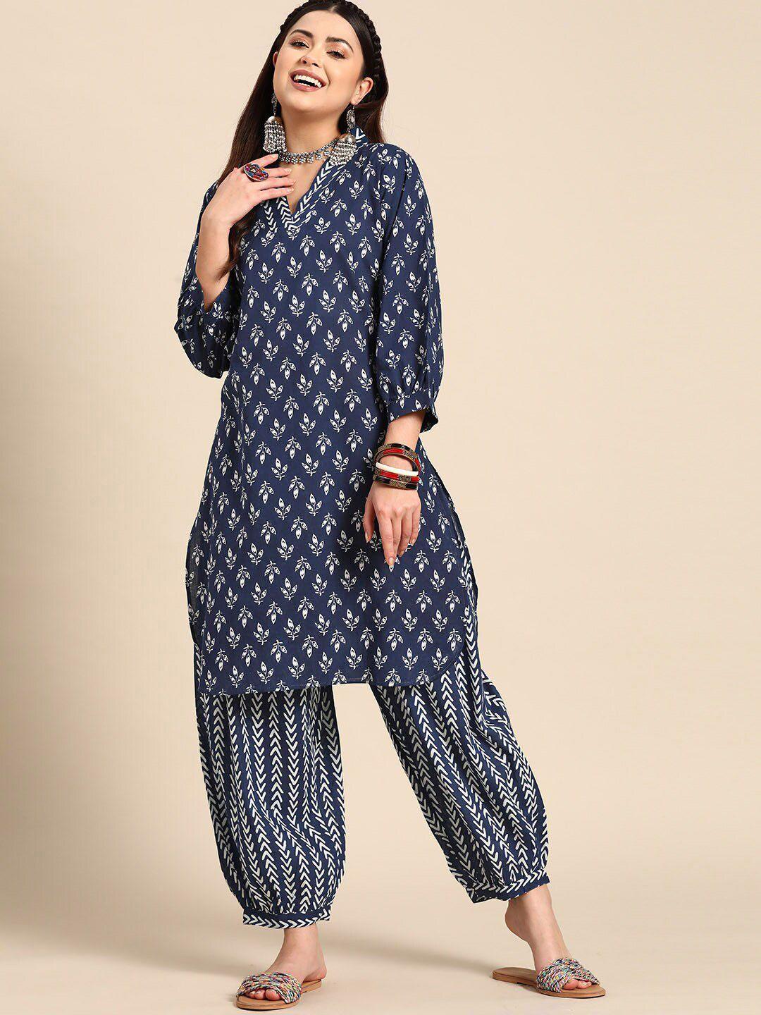 sangria printed pure cotton a-line kurta with salwar