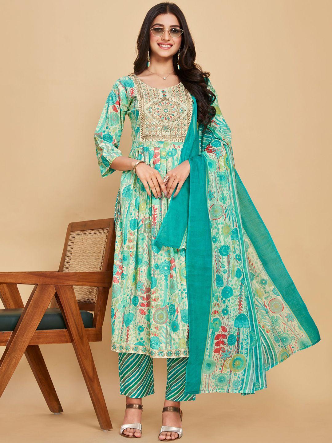 sangria printed pure-cotton a-line kurta with trouser & dupatta