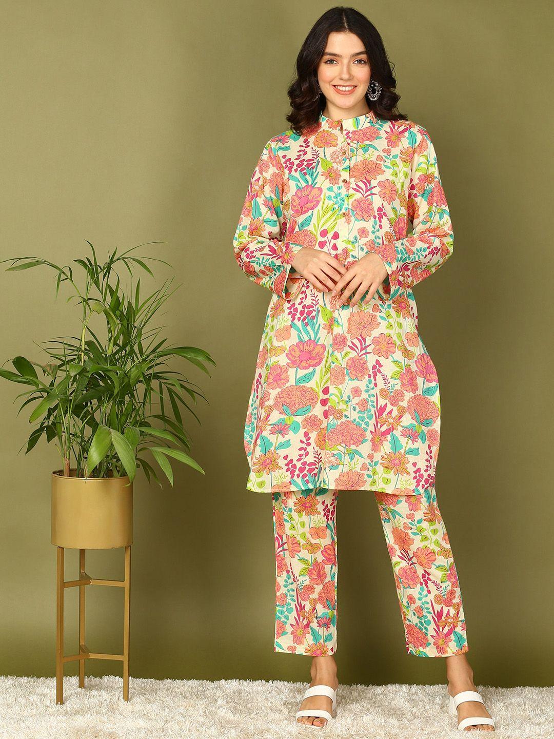 sangria printed pure cotton a-line kurta with trouser set