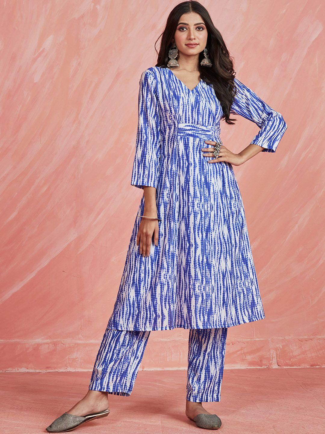 sangria printed pure cotton a-line kurta with trousers