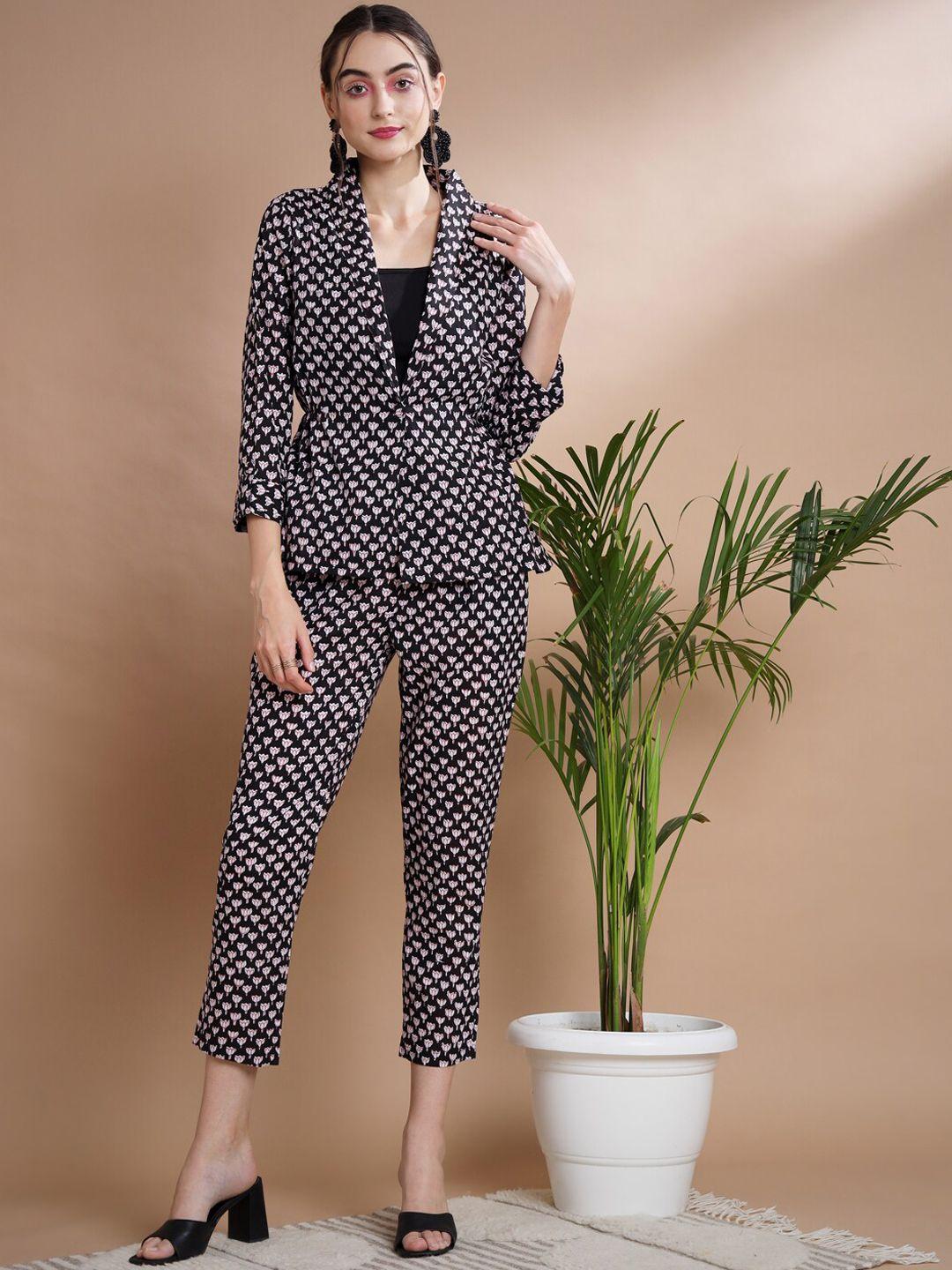 sangria printed pure cotton coat with trousers co-ords