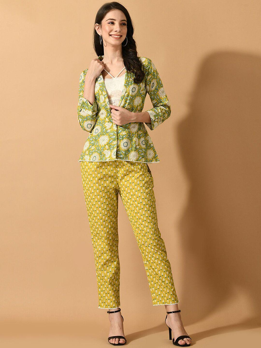 sangria printed pure cotton coat with trousers co-ords