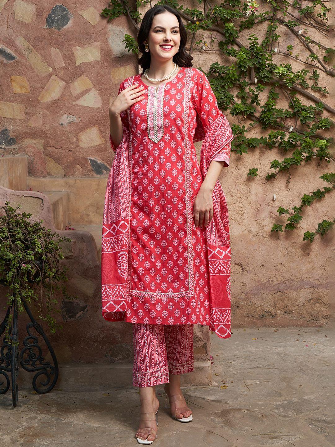 sangria printed pure cotton kurta with trouser & dupatta