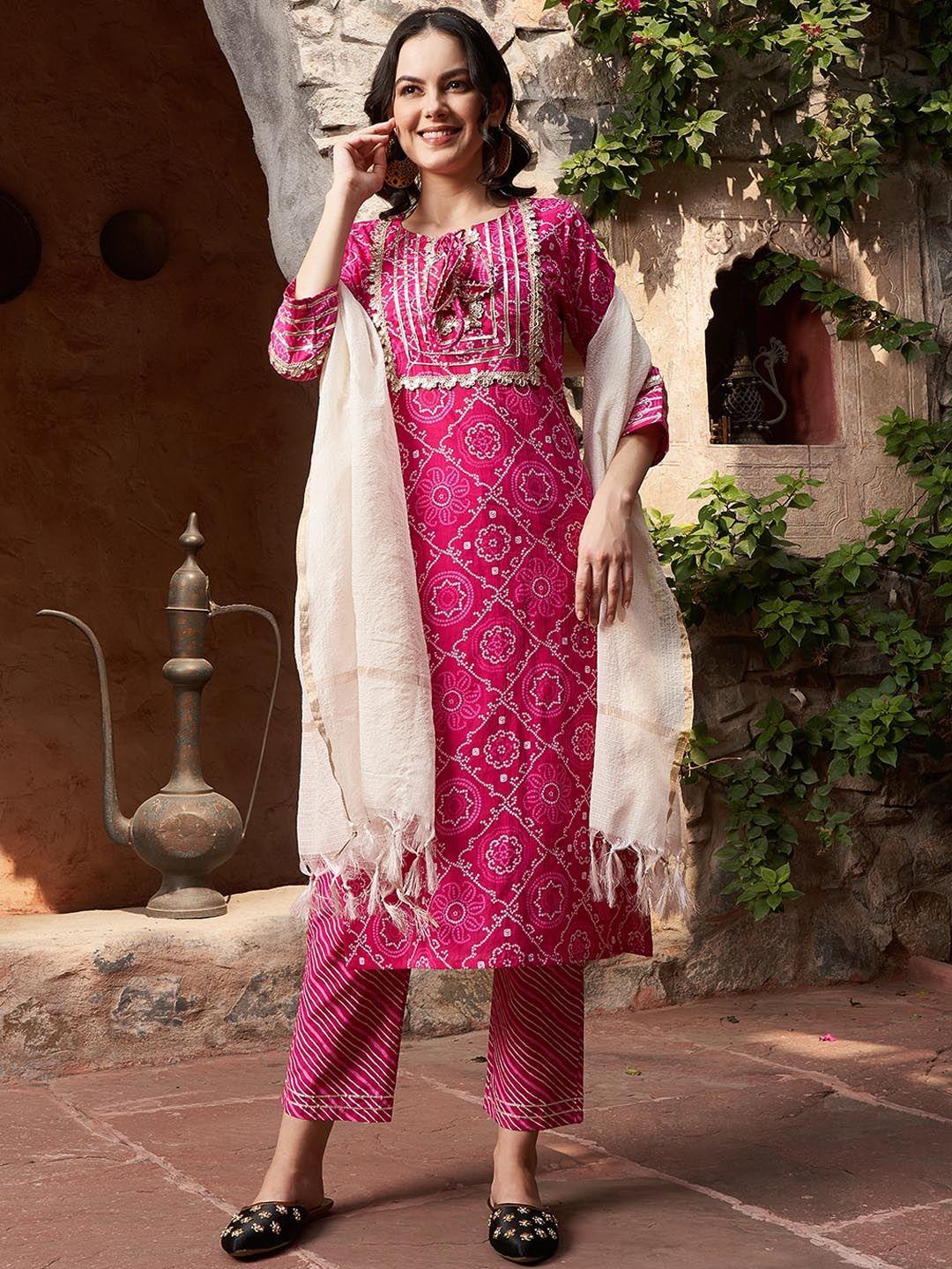 sangria printed pure cotton kurta with trouser & dupatta